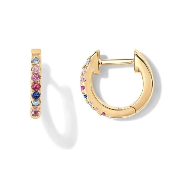 CZ Hoop Huggie Earrings - Picture 2 of 4